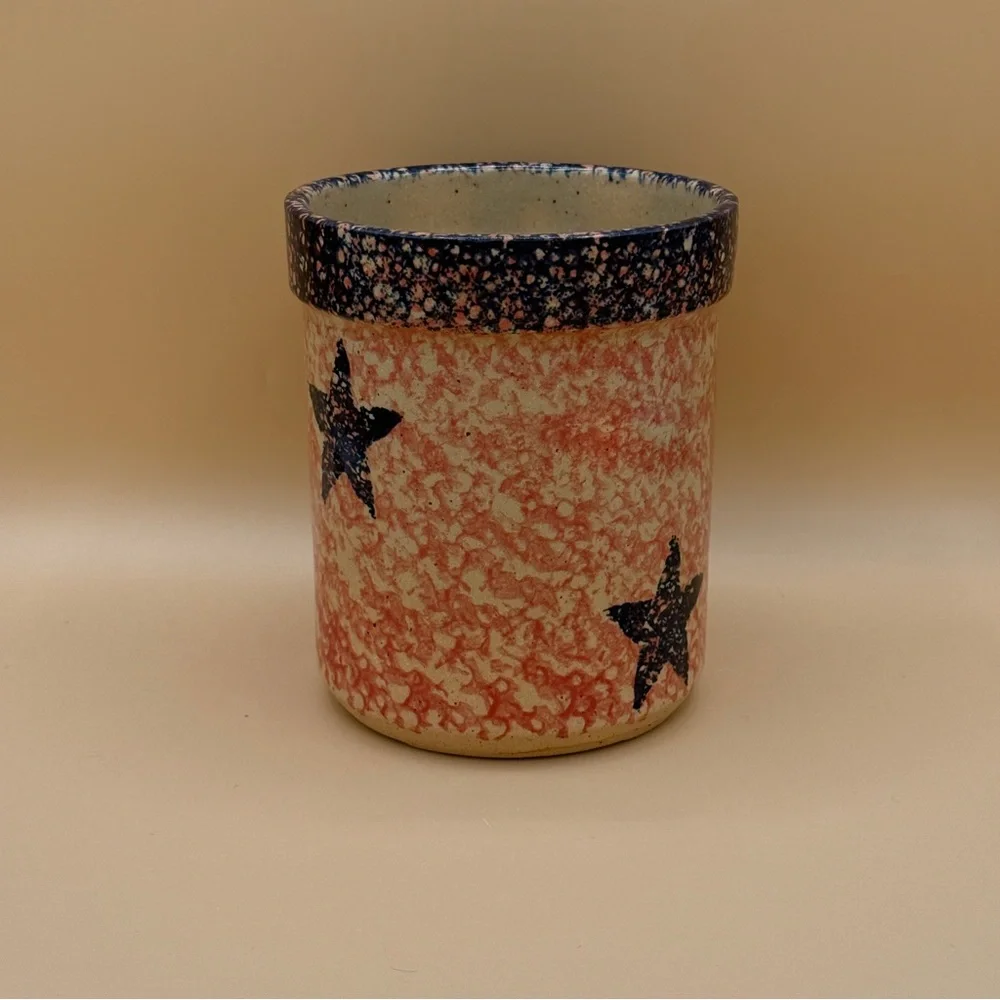 Three Rivers Pottery 25th Anniversary Patriotic Stars Red White & Blue Crock
